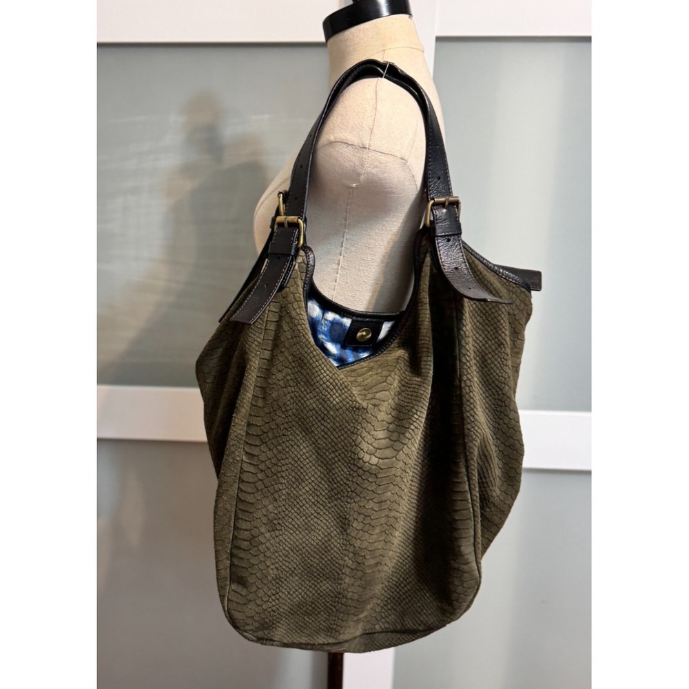 Vintage Cynthia Rowley Green Snake Skin Hobo Oversized Suede Shoulder bag